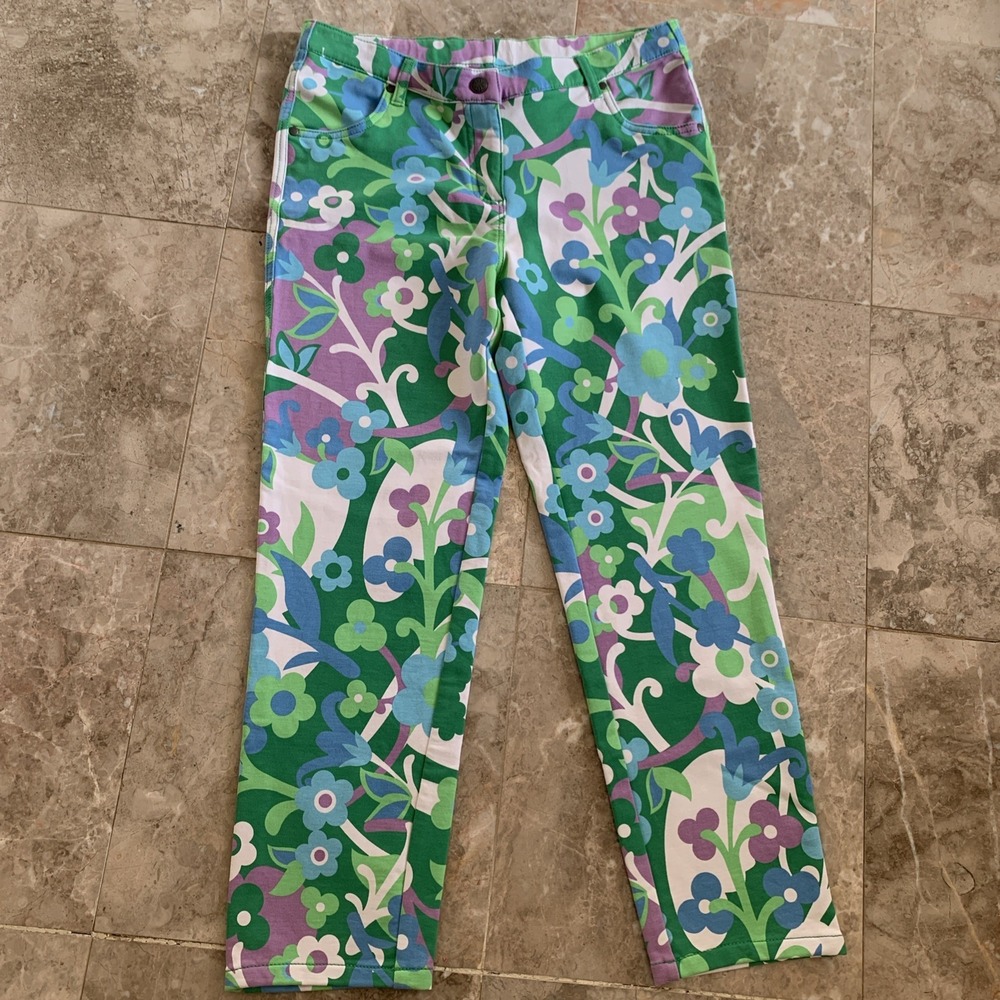 Hanna Andersson Youth Girls Pants Sz 160/14 Floral Capri Spring Casual Colorful